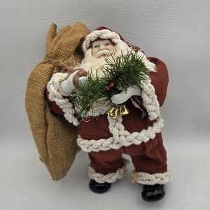 Jolly Santa Claus Figurine with Burlap Sack